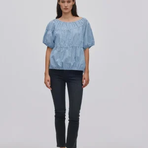 Lotte - Quilt stripe elasticated top I Blue white stripe
